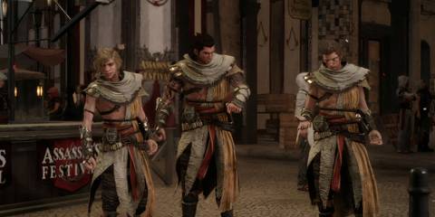 The crew wearing assassin’s creed gear in Final Fantasy 15