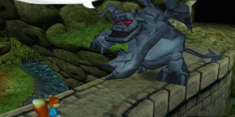 The Gargoyle blocks Conker's way - Conker's Bad Fur Day