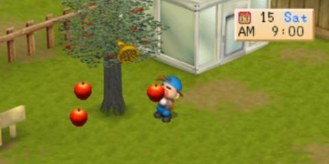 The player character taking care of their orchard - Harvest Moon Back to Nature