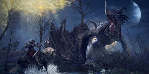 The player faces a giant dragon boss - Elden Ring