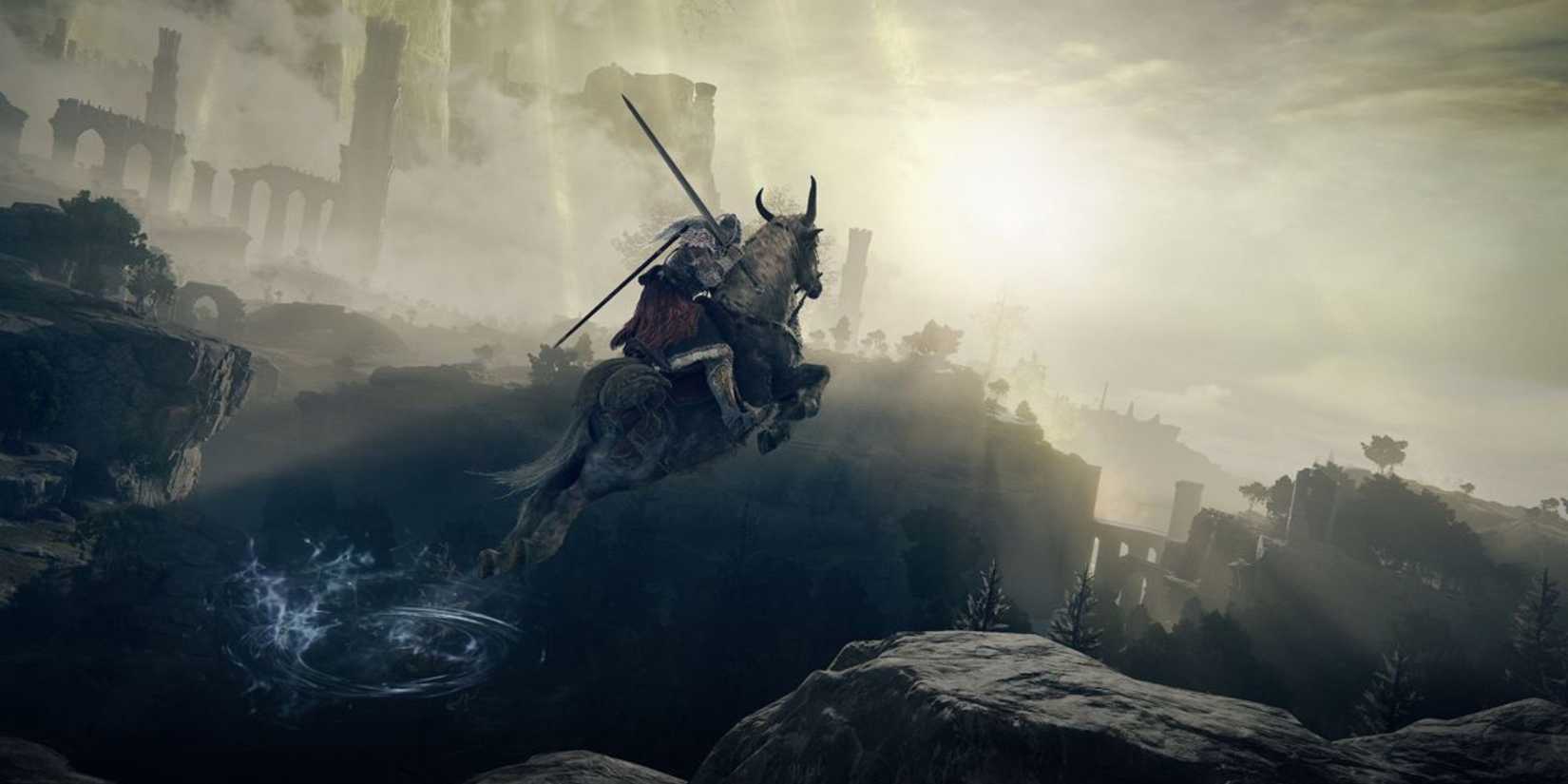 The player jumping on Torrent's back - Elden Ring