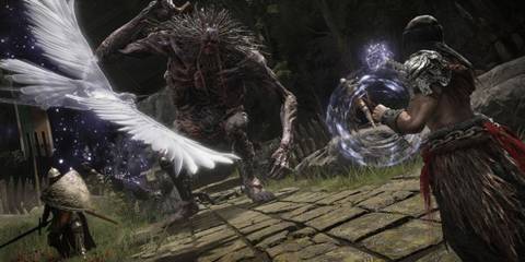 The player using their magic to fight enemies - Elden Ring