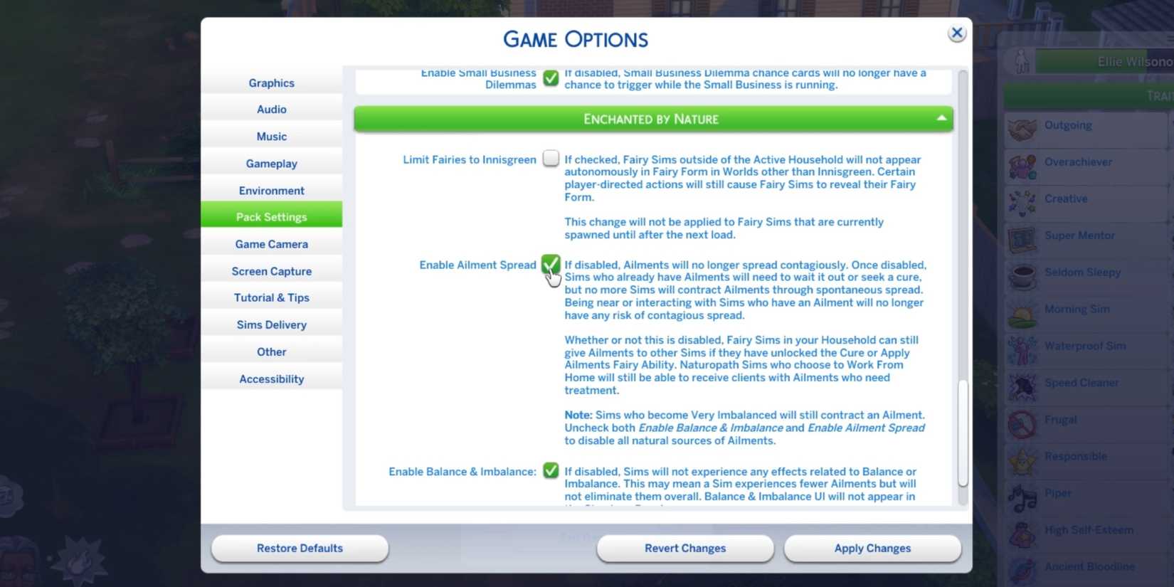 the sims 4 disable ailment