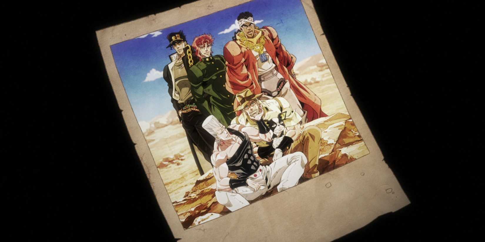 The Stardust Crusaders' group photo in the anime - JoJo's Bizarre Adventure