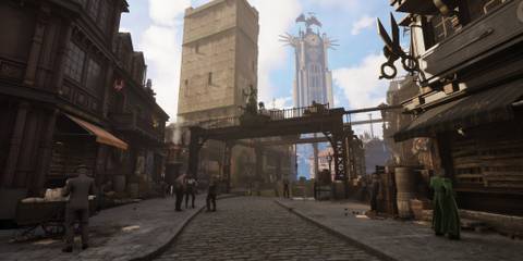 The streets of Avalon in Clockwork Revolution