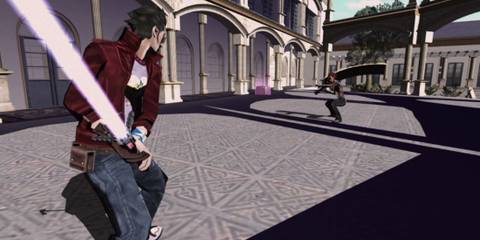 Traving facing off against Death Metal - No More Heroes