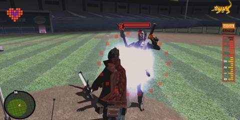 Travis fighting Doctor Peace - No More Heroes