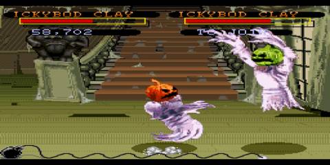 Two halloween ghosts fighting eachother in Clayfighter