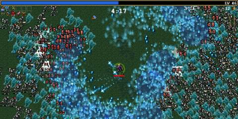 A player at level 45, 4 minutes into their run in Vampire Survivors