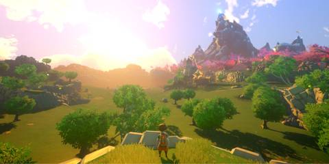 A player looking out at the world in Yonder: The Cloud Catcher Chronicles
