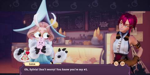 Luna talking to Sylvia in Potionomics