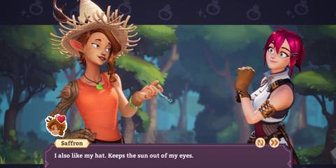 Saffron talking to Sylvia in Potionomics