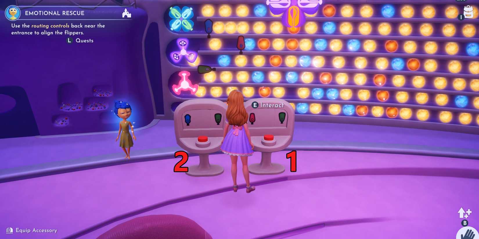 use the big red routing control buttons to align the flippers 2 in ddv disney dreamlight valley