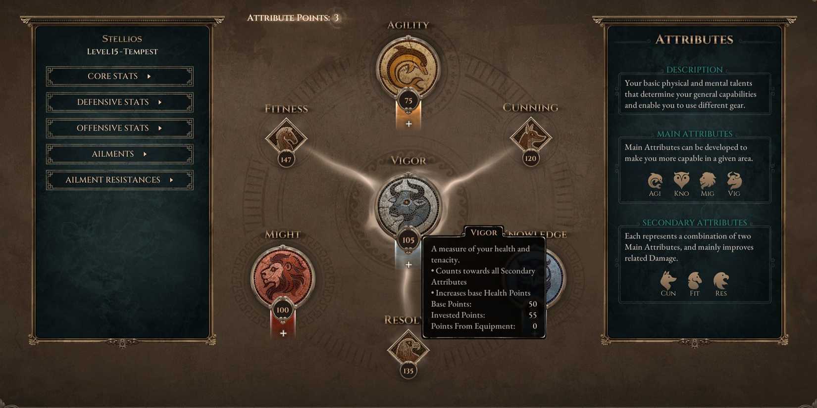 Vigor increases all Secondary Attributes Titan Quest 2