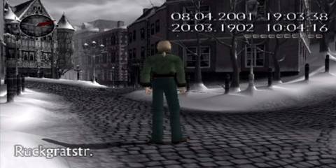 Walking through a snowy town in Shadow of Memories