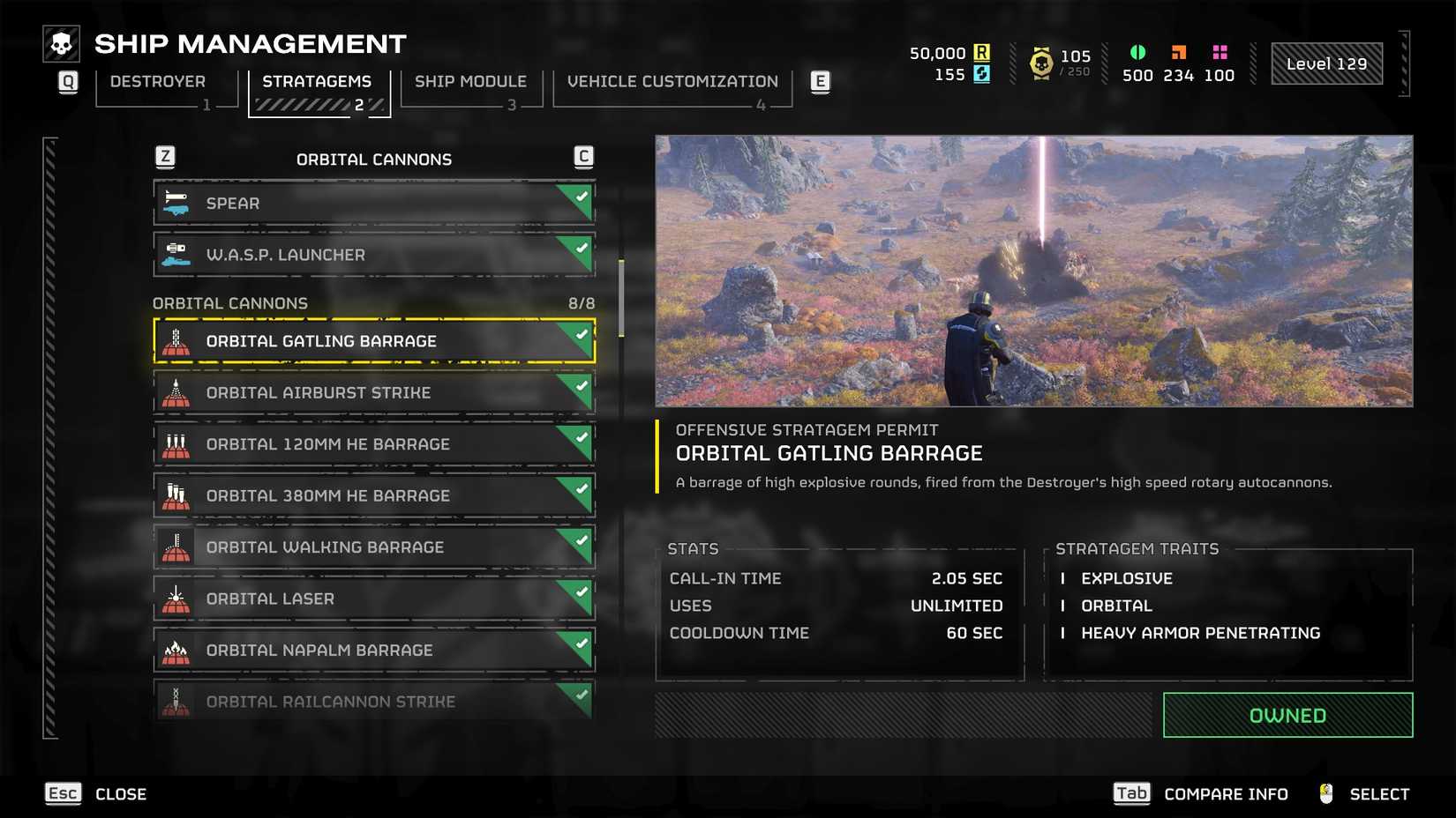 HD2 Orbital Gatling Barrage info window