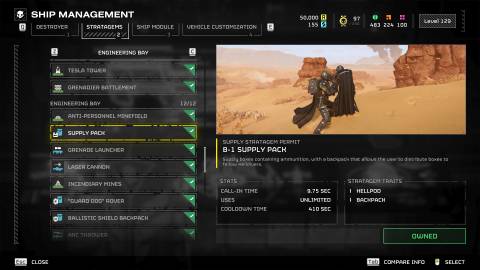 HD2 Supply Pack info window