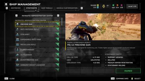 HD2 MG-43 Machine Gun info window