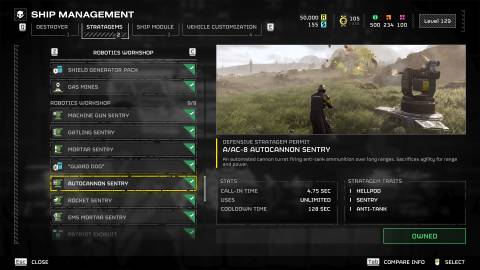 HD2 Autocannon Sentry info window