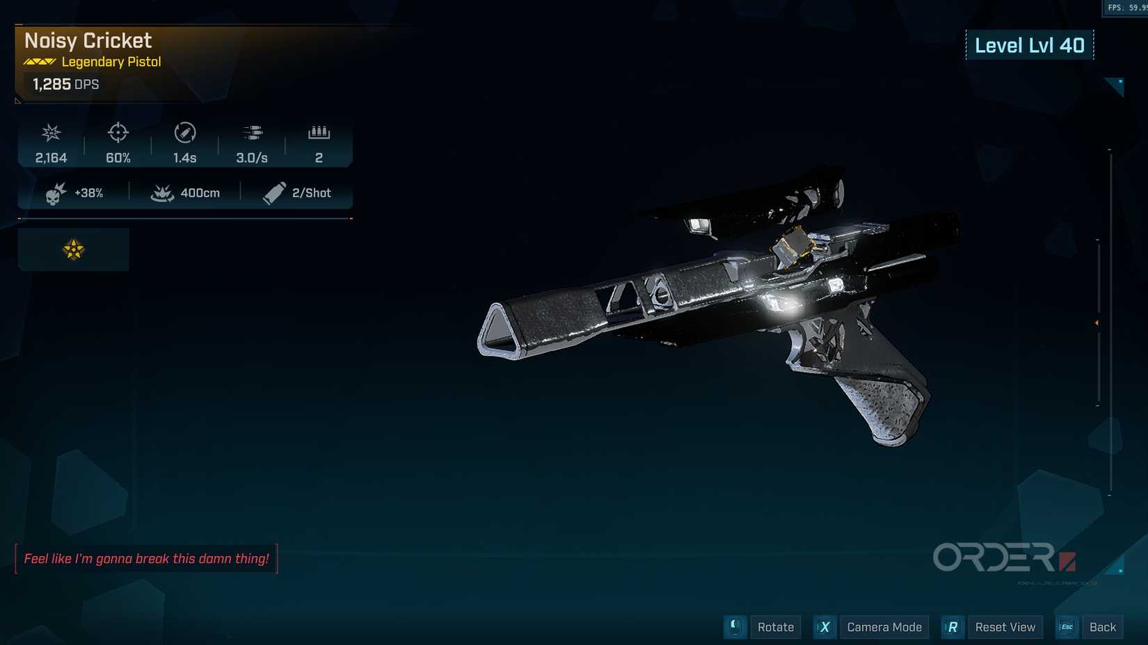 BL4 Noisy Cricket Order Legendary Pistol