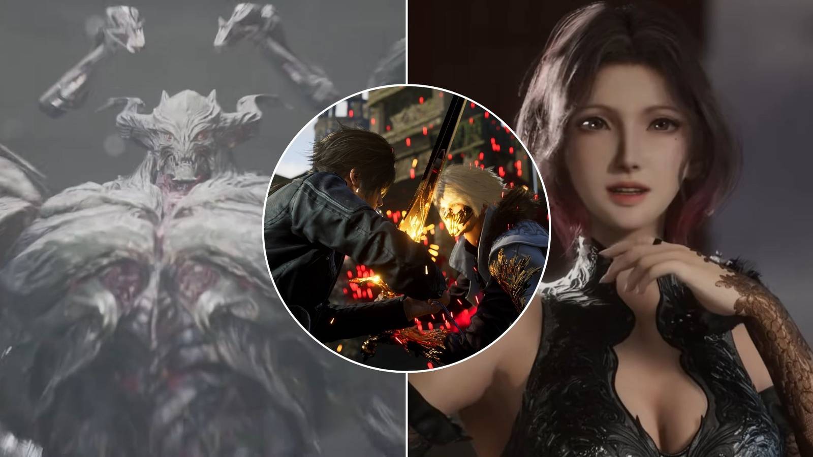 A collage of three extra hard bosses from Lost Soul Aside: The Mysterious Monster, Victor and Zana.