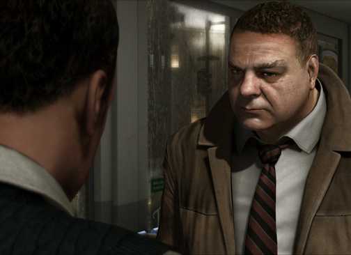 A detective speaking with another man in Heavy Rain