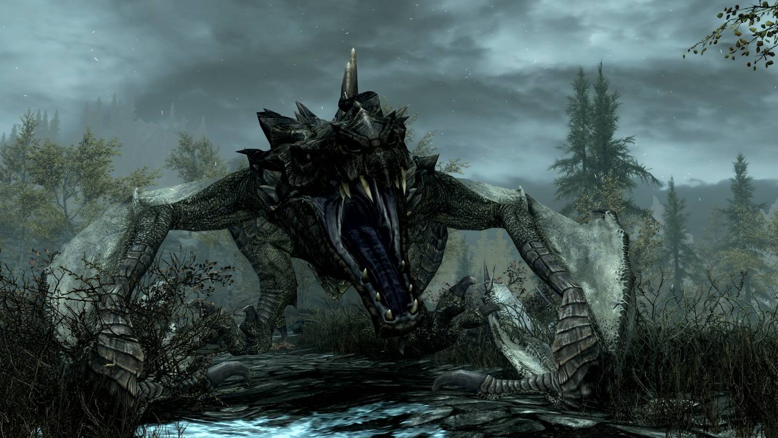 A dragon roaring in The Elder Scrolls 5 Skyrim