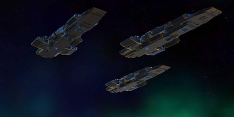 A fleet of spaceships in From the Depths