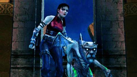 A lady standing with a gargoyle in Primal-1