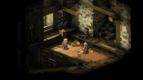 A scene featuring characters in a shack in Final Fantasy Tactics The Ivalice Chronicles
