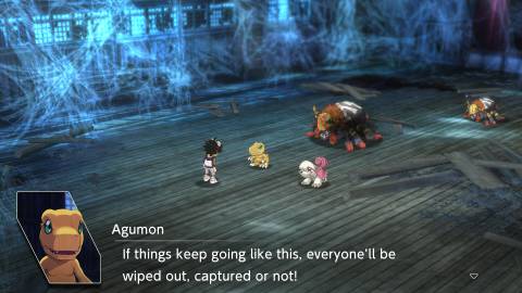 A scene featuring characters in Digimon Survive