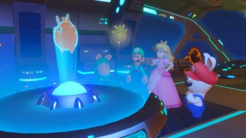 A scene featuring characters in Mario + Rabbids Sparks Of Hope