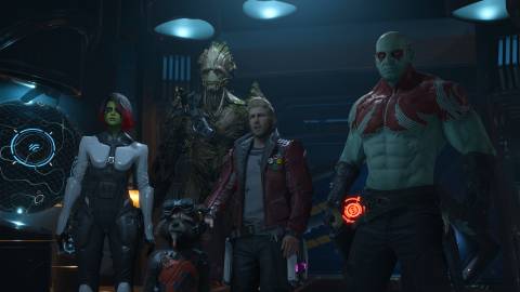 A scene featuring the Guardians Of The Galaxy in Marvel's Guardians Of The Galaxy