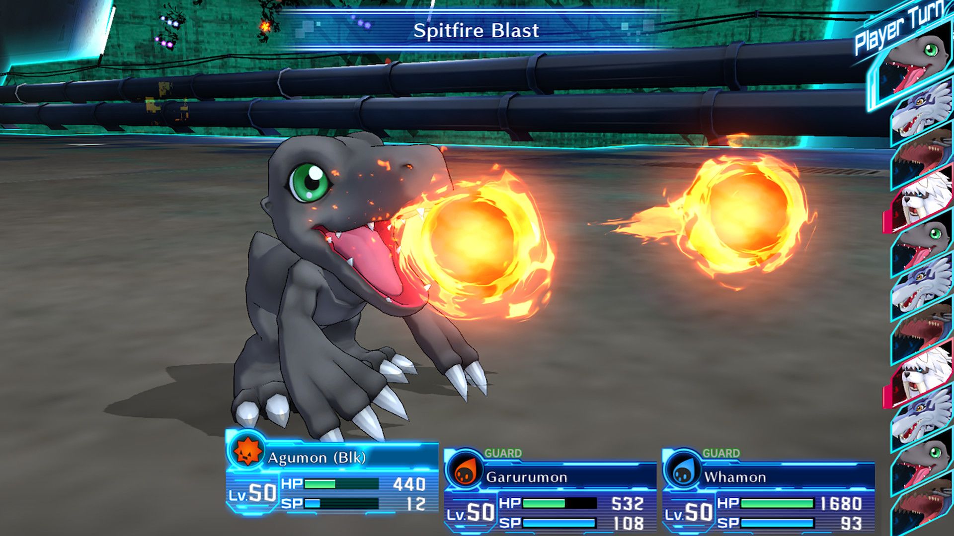 Agumon Black attacking in Digimon Story Cyber Sleuth