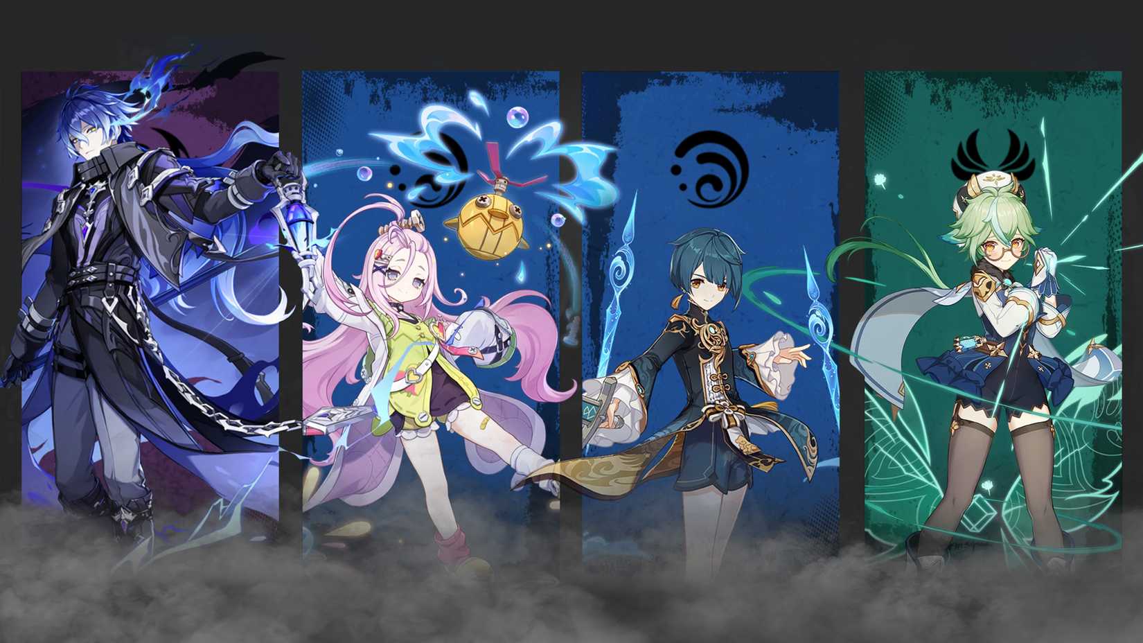 Aino-Xingqiu- Sackaros and FLINS team composition in Genshin Impact