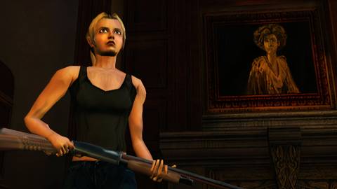 Alexandra holding a shotgun in Eternal Darkness Sanity's Requiem
