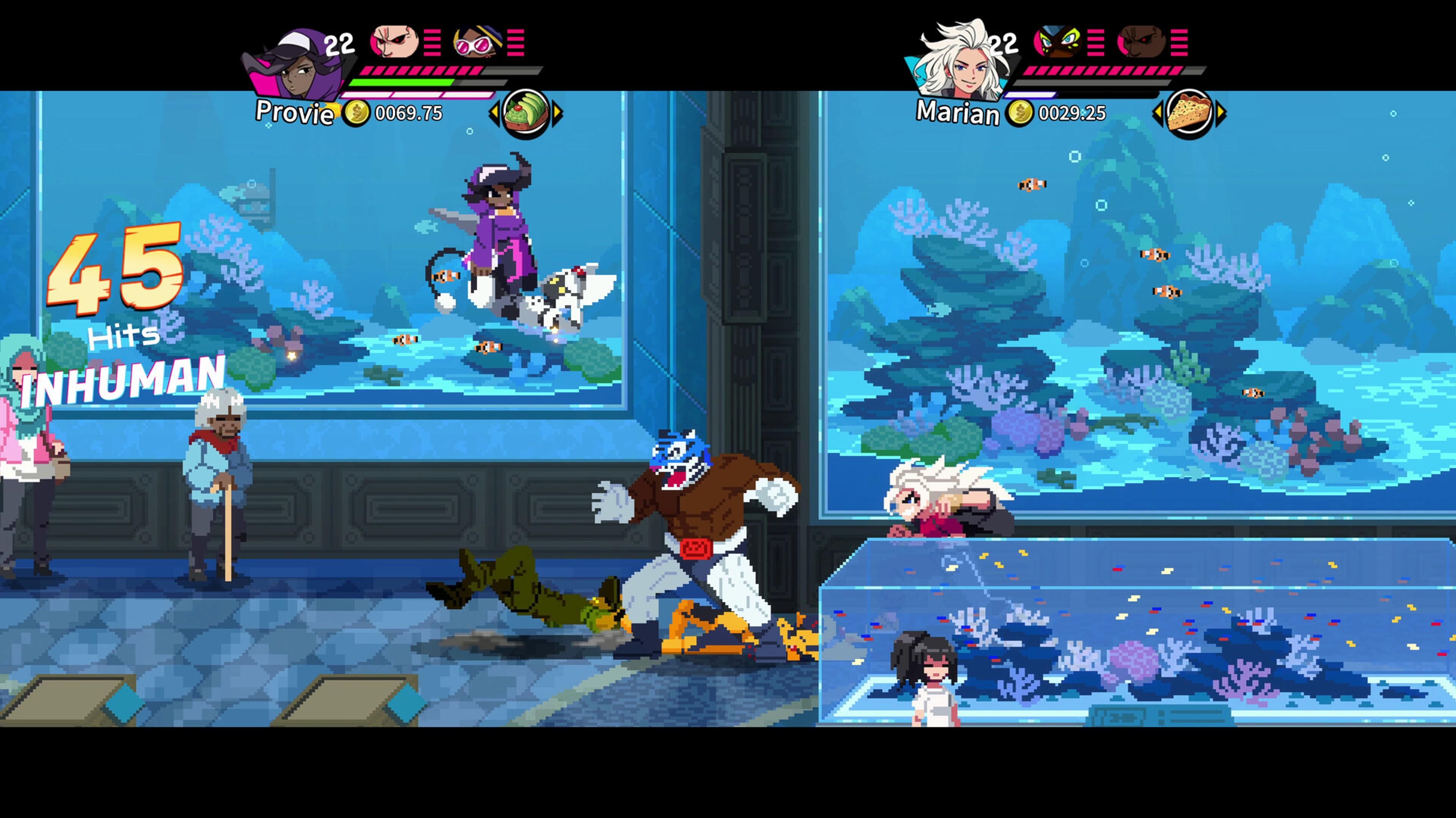 An aquarium level in River City Girls 2