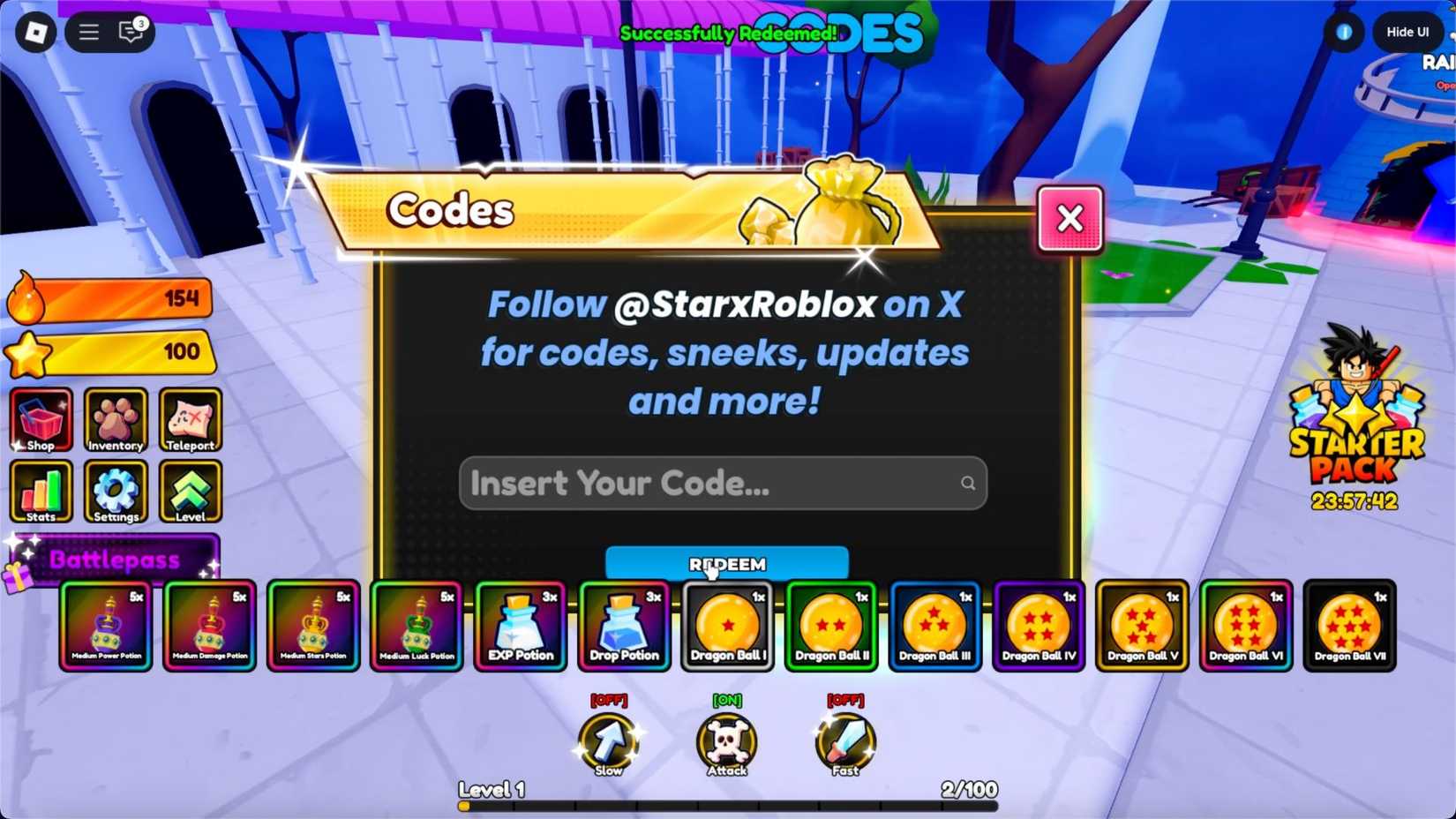 Anime Hunters Simulator the codes tab