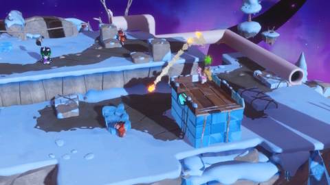 Attacking enemies as Rabbid Peach in Mario + Rabbids Sparks Of Hope