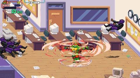 Attacking enemies as Raphael in Teenage Mutant Ninja Turtles Shredder’s Revenge