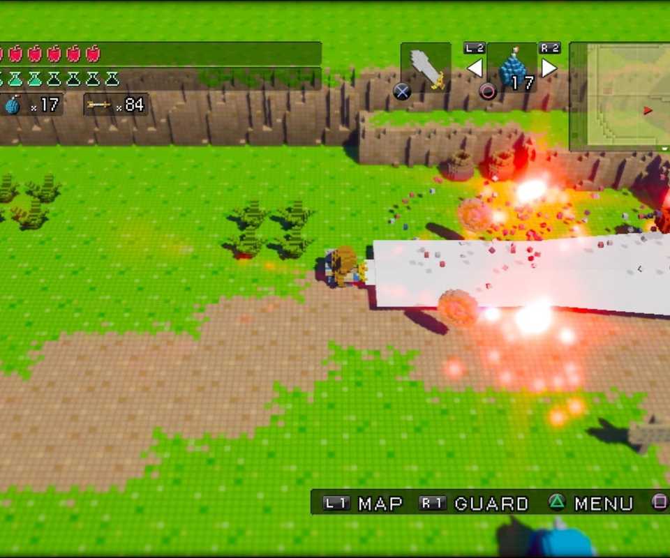Attacking enemies with a big sword in 3D Dot Game Heroes