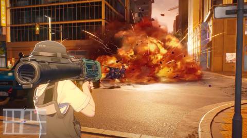 Attacking enemies with a rocket launcher in Ananta