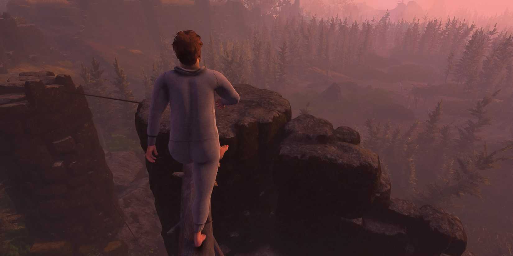 baby-steps-game-rant-advance-gameplay-nate-walking-across-log