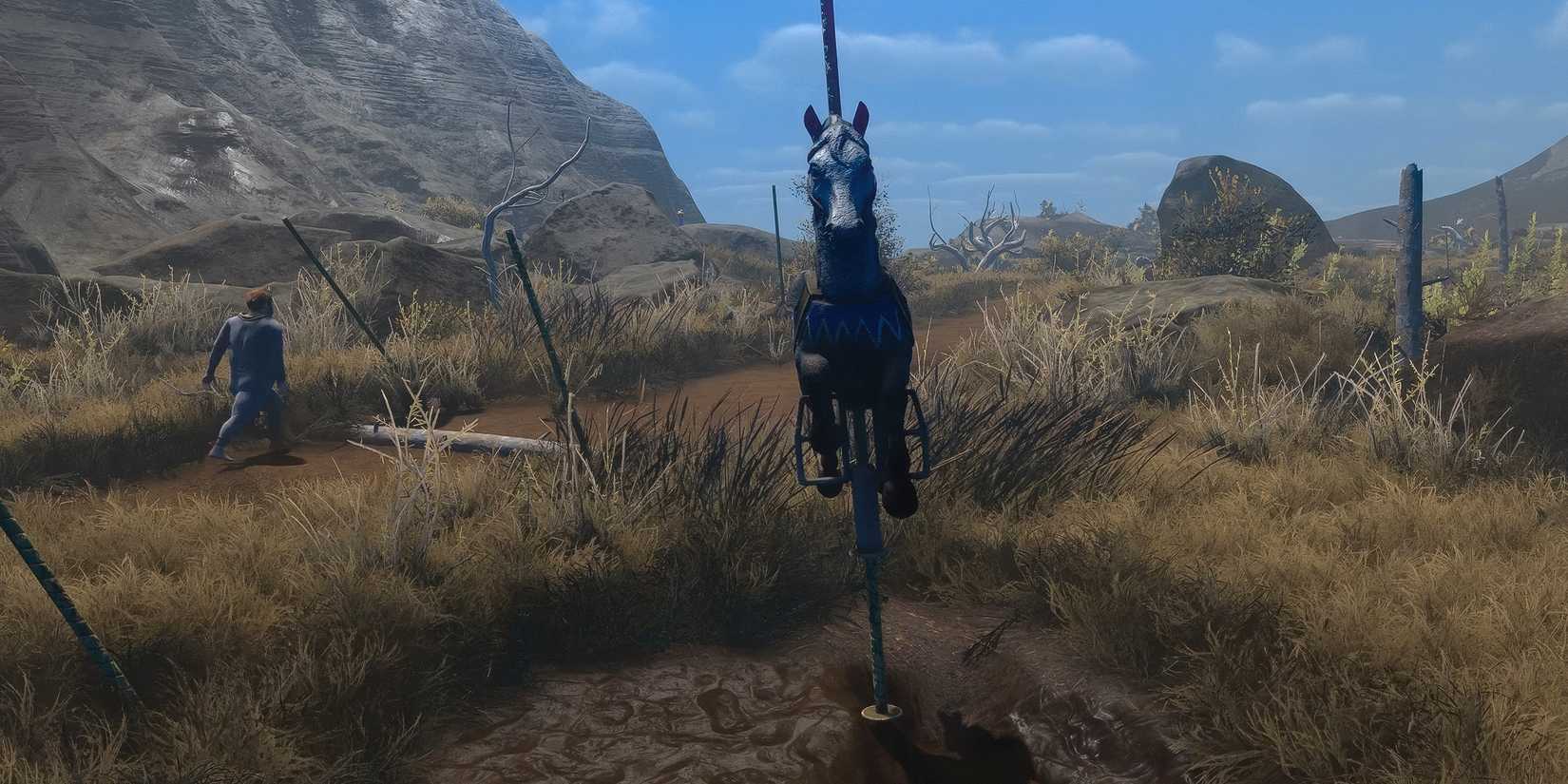 baby-steps-game-rant-advance-gameplay-nate-walking-down-path-carousel-horse