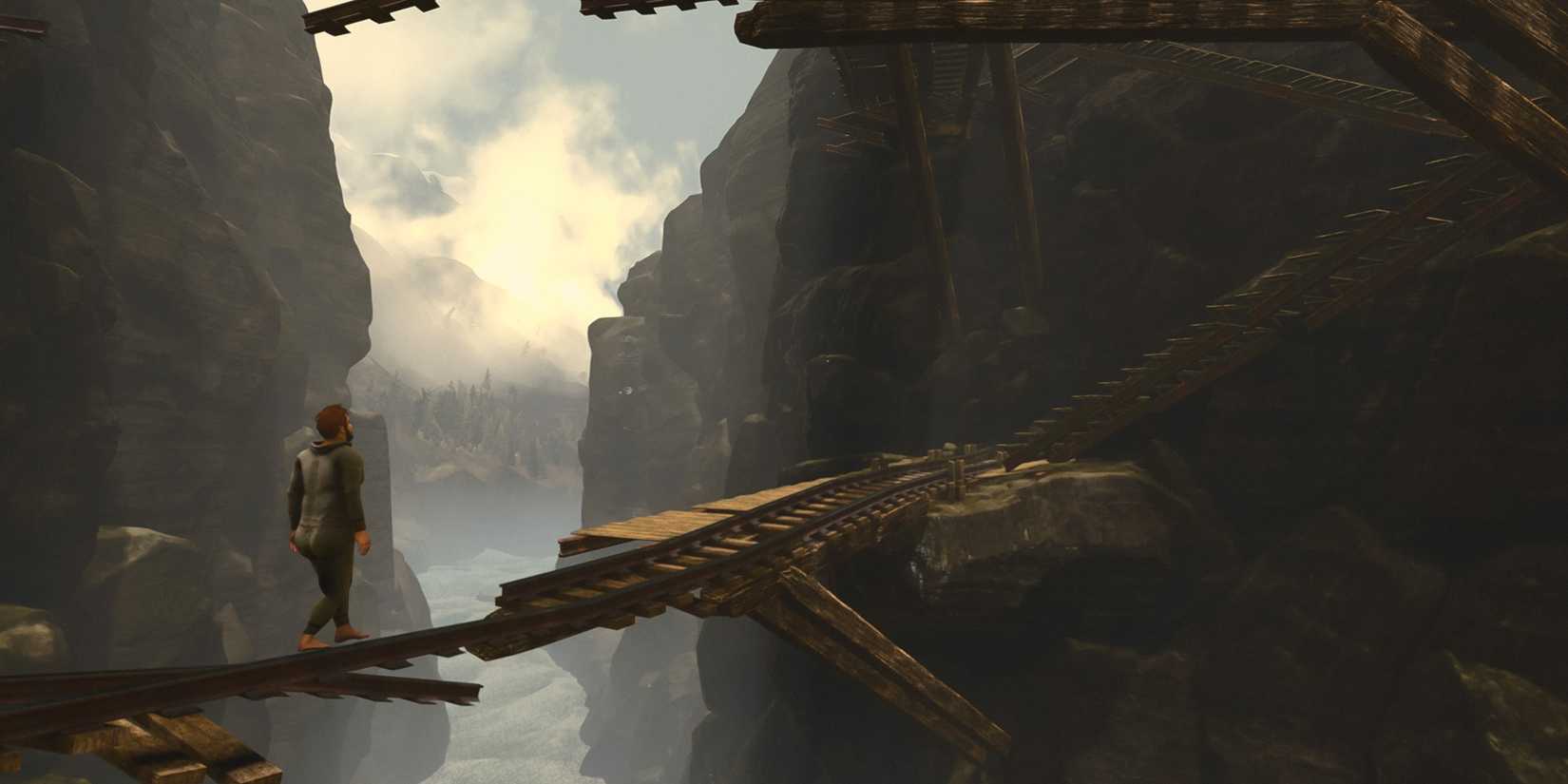 baby-steps-game-rant-advance-official-screenshot-nate-walking-along-broken-rail-road-tracks