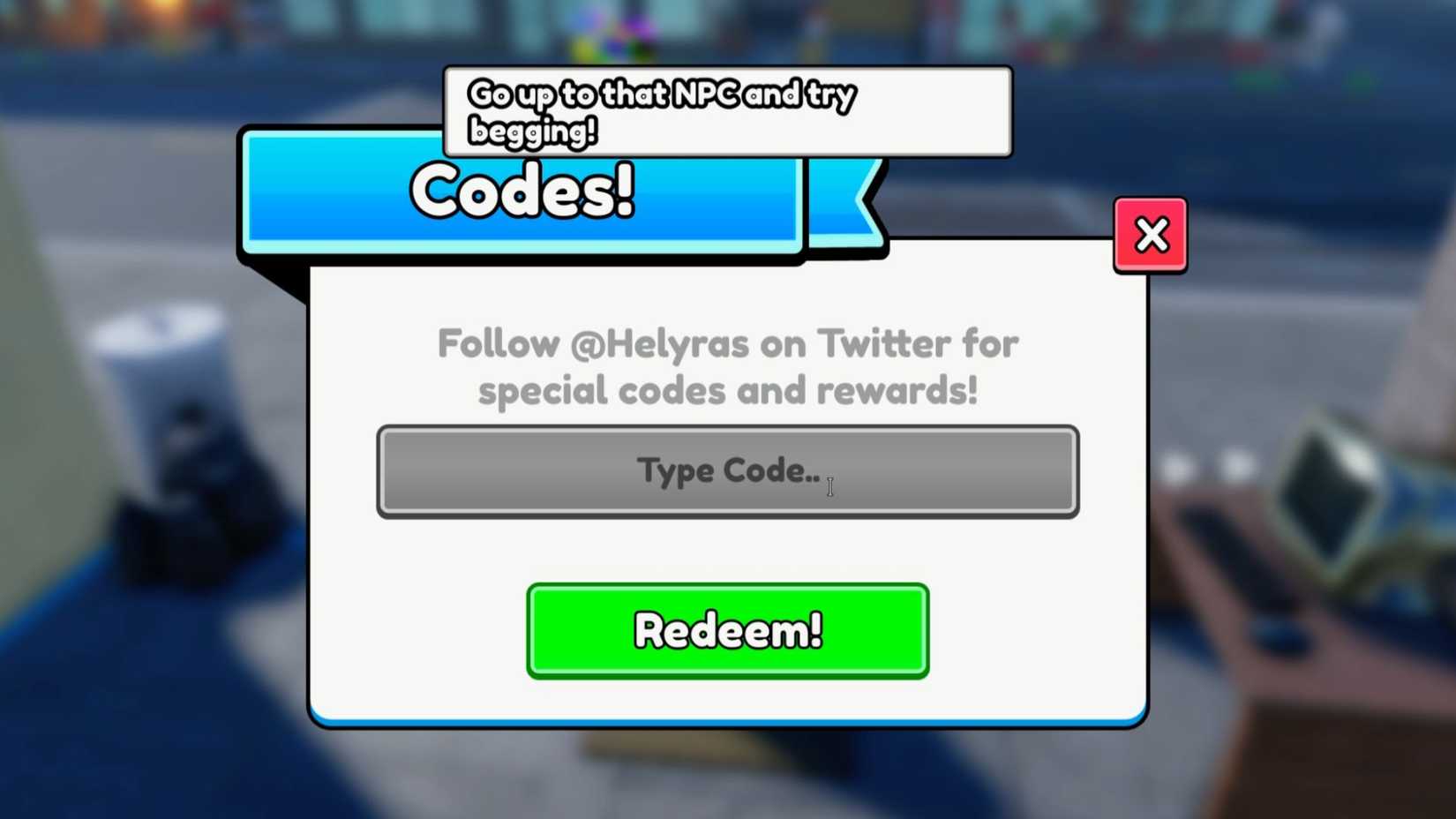 Be a beggar on the codes tab