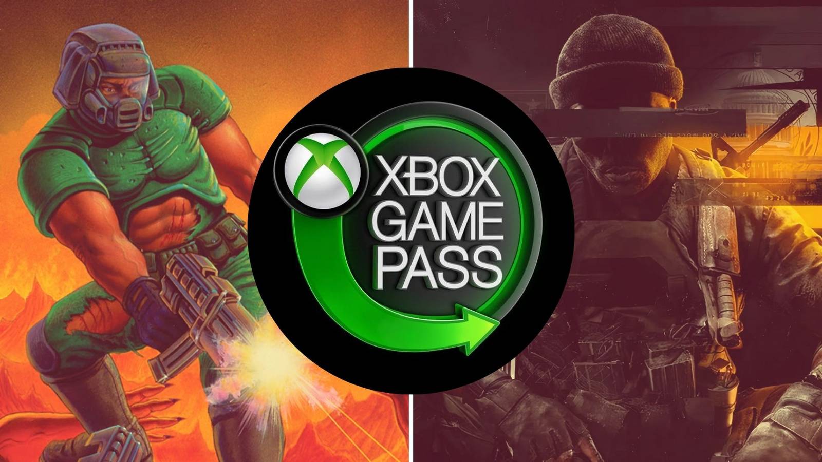 Doom 1993 and Call of Duty Black Ops 6 game cover images behind Xbox Game Pass logo