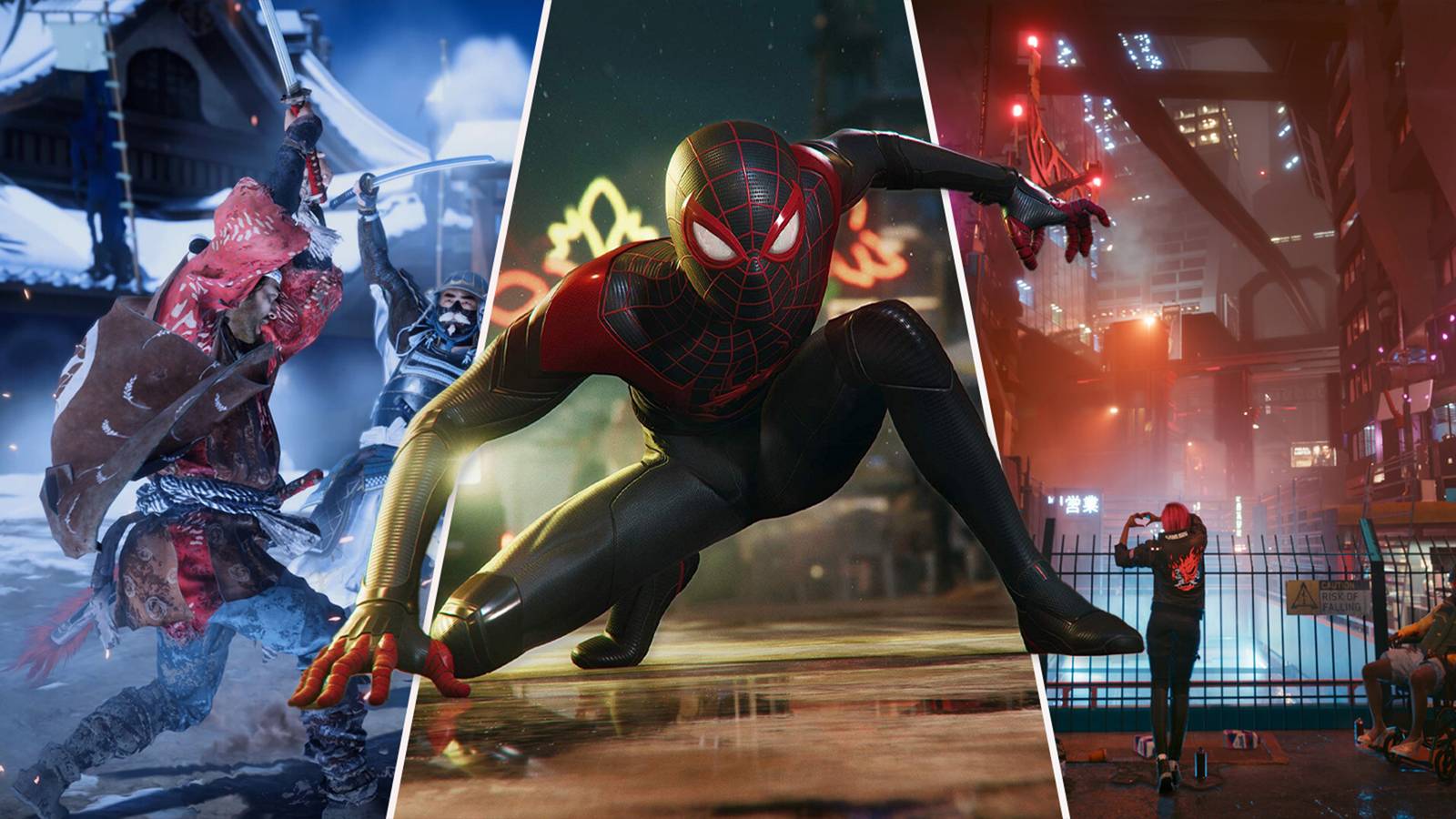best open-world games ps plus spiderman, cyberpunk 2077, ghost of tsushima
