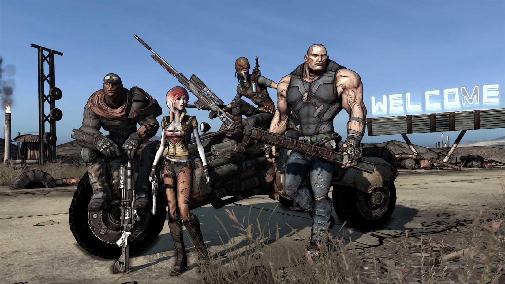 Borderlands vault hunters standing side by side.