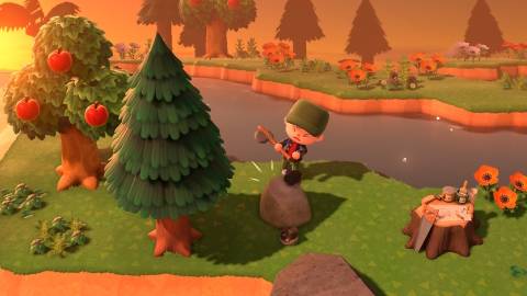 Chopping rocks in Animal Crossing New Horizons